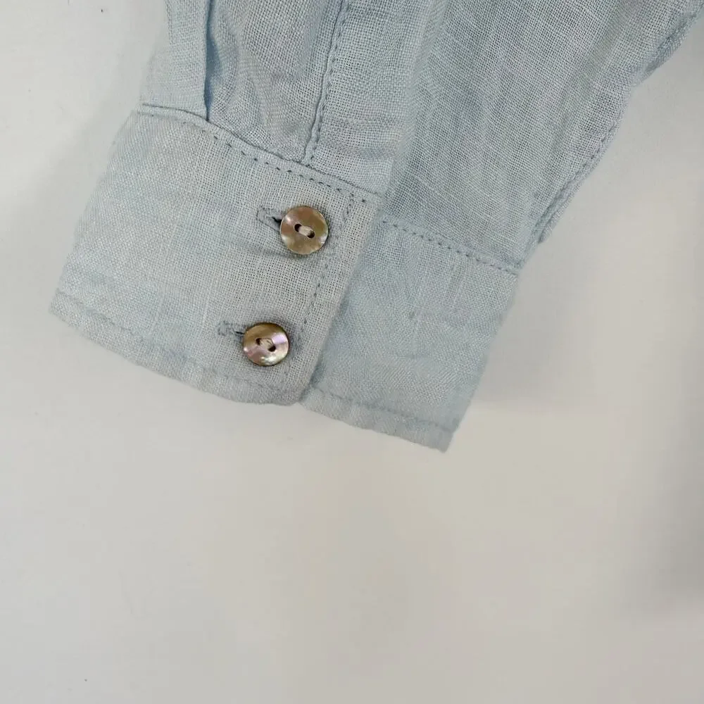 Sigrid Olsen 100% Linen Light Blue Button Down Long Sleeve Top Women's XL - Picture 5 of 12